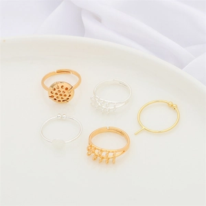 Detailed view of 18K gold plated adjustable ring base settings for DIY jewelry making