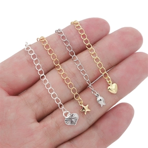 14K gold filled extension chains in silver and gold with heart and star charms