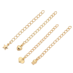 Detailed view of 14K gold plated extension chains with heart and star charms for DIY jewelry