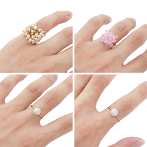 18K gold plated ring base set featuring pearl clusters and pink floral petal designs