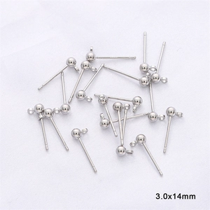 3.0x14mm S925 sterling silver ball stud earrings with hanging loop for DIY jewelry making