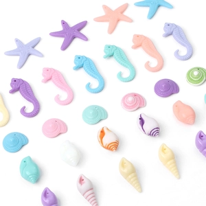 Colorful marine life acrylic beads set for DIY jewelry including starfish and seahorses
