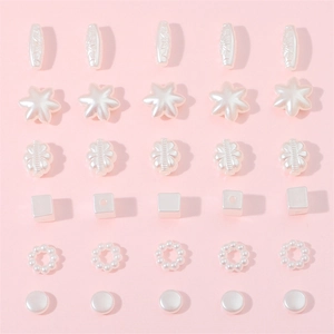 Mixed Shapes ABS Imitation Artificial Pearl Beads For DIY Jewelry Making Flower Star Heart Cube Disc Pearlescent Beads Accessories