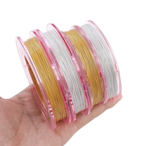 Detailed view of four spools of gold and silver metallic wires for DIY jewelry making