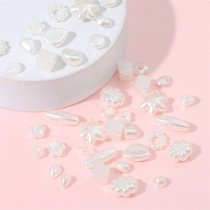 Glossy white ABS pearl beads set for DIY jewelry with flower and star shapes