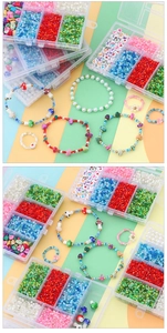 Detail of DIY bead kit featuring colorful seed beads, pearls and mushroom charms