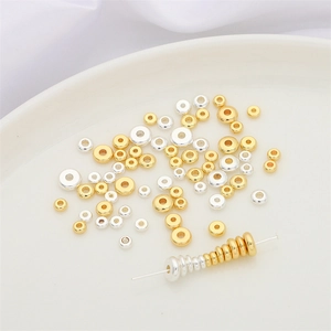 Flat round gold and silver spacer beads for DIY jewelry making in various sizes