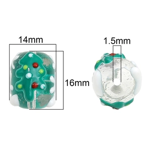 Christmas snowman glass bead for DIY bracelets featuring a green tree and colorful dots