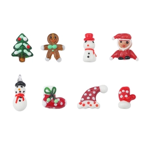 Christmas snowman and ginger man lampwork glass beads set for DIY handmade jewelry crafting