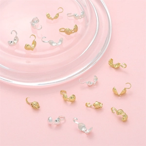 14K Gold Silver Plated Brass Shell Star Heart Fold Over Bead Tips Calottes For DIY Jewelry Making Connector End Clasps