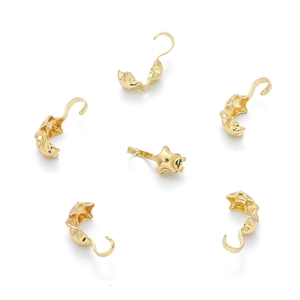 Polished 14K gold plated star shape jewelry fold-over cord end connectors and clasps