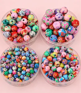 Détails de perles de 6mm en pâte polymère colorée avec motifs floraux pour bijoux DIY