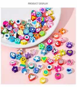 Bunte Polymer-Ton-Perlen mit Blumen, Früchten und Smileys für DIY-Schmuckherstellung