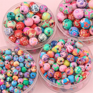 Perles d'Espacement Rondes en Pâte Polymère Multicolore Motif Floral pour Fabrication de Bijoux DIY Bracelets Colliers Boucles d'Oreilles