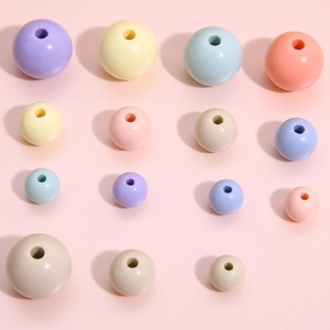 Macaron Acrylic Round Beads For DIY Jewelry Making Bracelet Necklace Earring Accessories Solid Color Smooth Loose Beads Pack