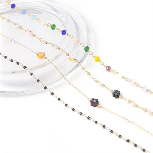 14k gold plated handmade DIY jewelry chains with colorful beads and floral charms
