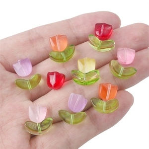DIY tulip petal beads in jelly pink gradient with green leaves for jewelry making