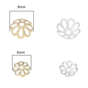 14k gold and silver hollow bead caps for jewelry making in 6mm and 8mm sizes