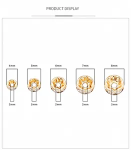 Detailed size comparison of 14K gold plated crystal spacer beads from 4mm to 8mm