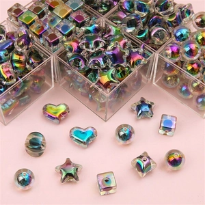 Perles en Vrac en Acrylique Plaqué AB Formes Mixtes Noir Transparent Couleur Aurore DIY Étoile Cœur Cube Perles Rondes pour Création de Bijoux