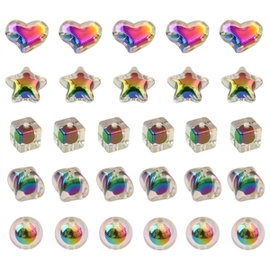 Perles transparentes arc-en-ciel en forme de cœur et d'étoile pour création de bijoux