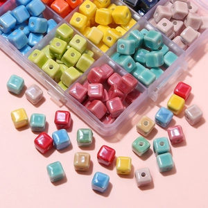 Colorful 8mm square ceramic beads set for DIY jewelry making in various glazed vibrant colors