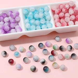 10mm Crackled Glass Beads Gradient Two-Tone Frosted Round Loose Beads For Handmade DIY Jewelry Making Bracelet Necklace