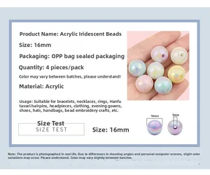 Vista dettagliata di perle acriliche iridescenti da 16mm con foro da 3mm per gioielli