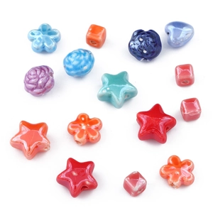 Mix of 8mm cream ceramic beads in stars, flowers, and cubes for DIY jewelry making