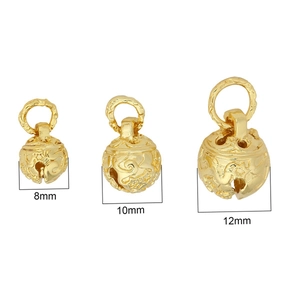 18K gold-plated tiger head bell pendants in 8mm, 10mm and 12mm sizes for DIY jewelry