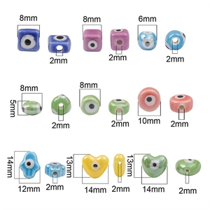 Assorted ceramic evil eye beads for DIY jewelry with size and 2mm hole specifications
