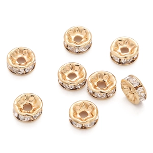 14K gold plated crystal spacer beads with circular rhinestone inlay for DIY jewelry