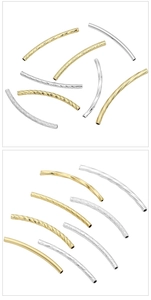 Detaillierte Makroansicht gebogener Metallrohre für DIY-Schmuck in Gold und Silber