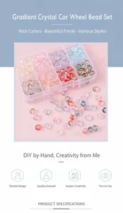 Macro shot of 8mm gradient crystal rondelle beads in a 10-grid transparent storage box