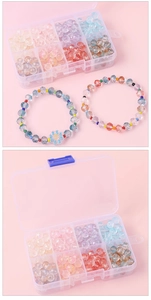 DIY jewelry kit with colorful 8mm crystal beads in an 8-compartment storage box