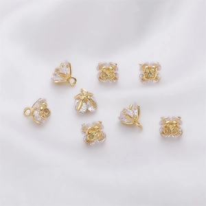 14K gold filled flower charms with sparkling cubic zirconia for DIY jewelry making