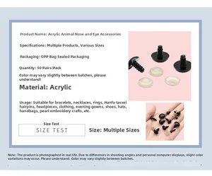 Detailed black acrylic eyes and noses for DIY plush toys with securing washers