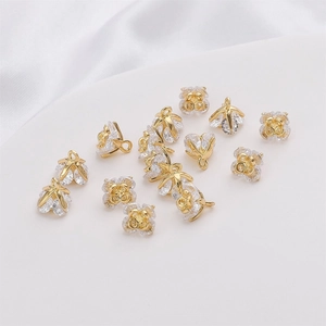 14K gold filled rose flower charms with clear zircons for DIY jewelry making