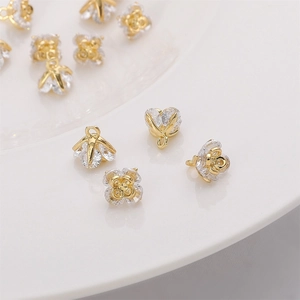 14K gold plated clover and floral charms with clear zircon for DIY jewelry making