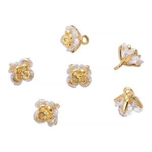 14K gold filled rose flower charms with clear zircon stones for DIY jewelry making