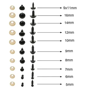 Black acrylic safety eyes and noses set for DIY plush dolls with multiple sizes 5mm to 16mm