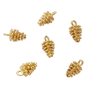 14k gold plated pine cone charms for DIY jewelry making with realistic scale texture