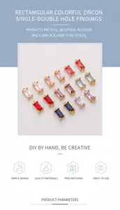 Gros plan de breloques rectangulaires en zircon coloré avec monture dorée 14K pour bijoux DIY