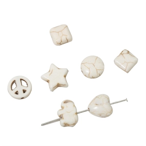White turquoise howlite beads in heart, star, and elephant shapes for DIY jewelry making