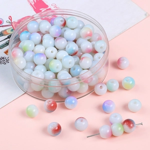 8mm porcelain white glass beads with colorful ink spray for DIY jewelry making
