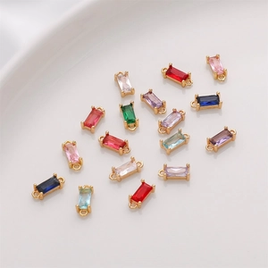 Colgantes rectangulares de circón coloridos bañados en oro 14K para pulseras DIY