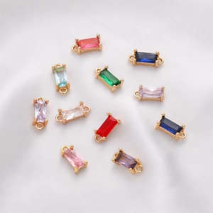 Pendentifs rectangulaires en zircon plaqué or 14K avec double boucle pour bijoux DIY