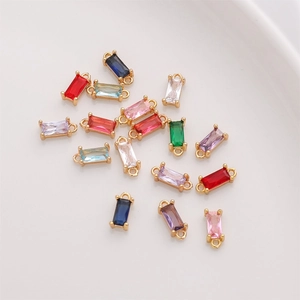 Colgantes rectangulares de circón de colores bañados en oro 14K con dos asas para joyas DIY