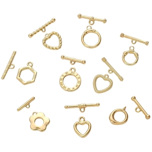 Varios cierres OT bañados en oro de 14K en formas de corazón y geométricas para joyería DIY