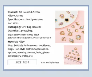 Size test of heart and moon shaped colorful alloy charms with pearls for DIY jewelry